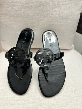 Tory Burch Miller Black Cutout Logo leather Sandals